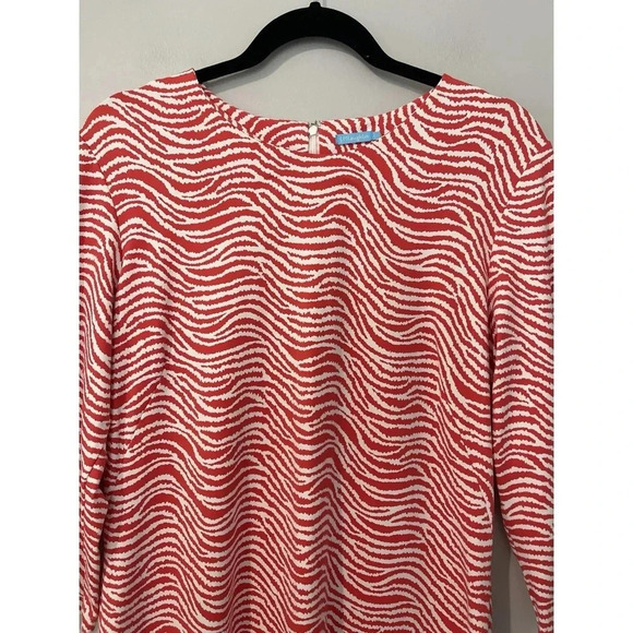 J McLaughlin Sophia Dress Women’s Large Orange Catalina Cloth Sheath Radio Waves - Picture 6 of 15